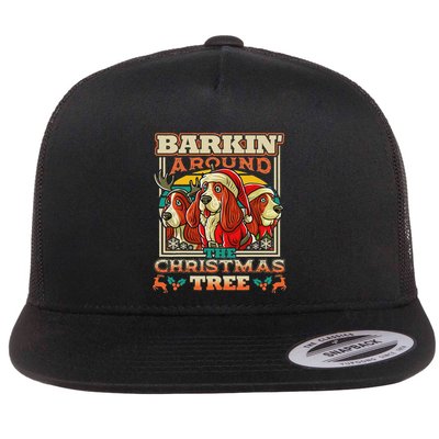 Basset Hound Barkin Around The Christmas Tree Dog Santa Flatbill Hat