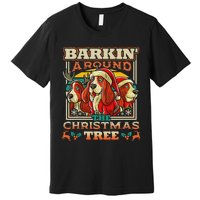 Basset Hound Barkin Around The Christmas Tree Dog Santa Premium T-Shirt