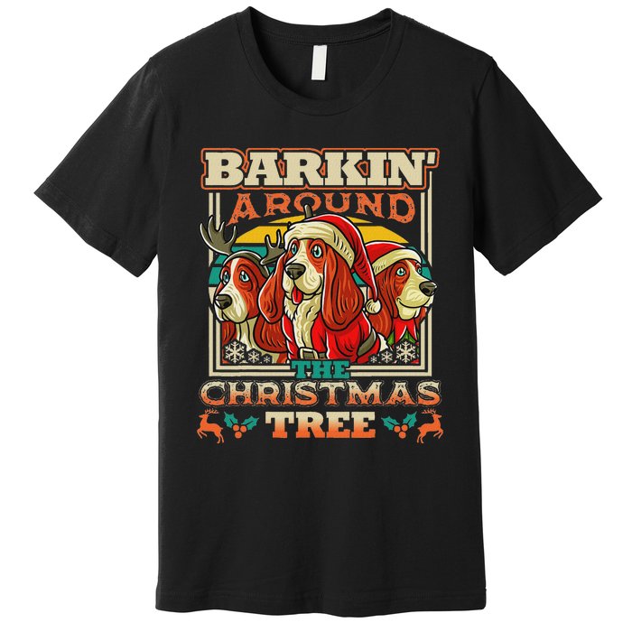 Basset Hound Barkin Around The Christmas Tree Dog Santa Premium T-Shirt