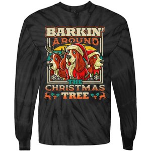 Basset Hound Barkin Around The Christmas Tree Dog Santa Tie-Dye Long Sleeve Shirt