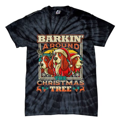 Basset Hound Barkin Around The Christmas Tree Dog Santa Tie-Dye T-Shirt