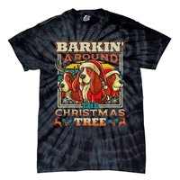 Basset Hound Barkin Around The Christmas Tree Dog Santa Tie-Dye T-Shirt