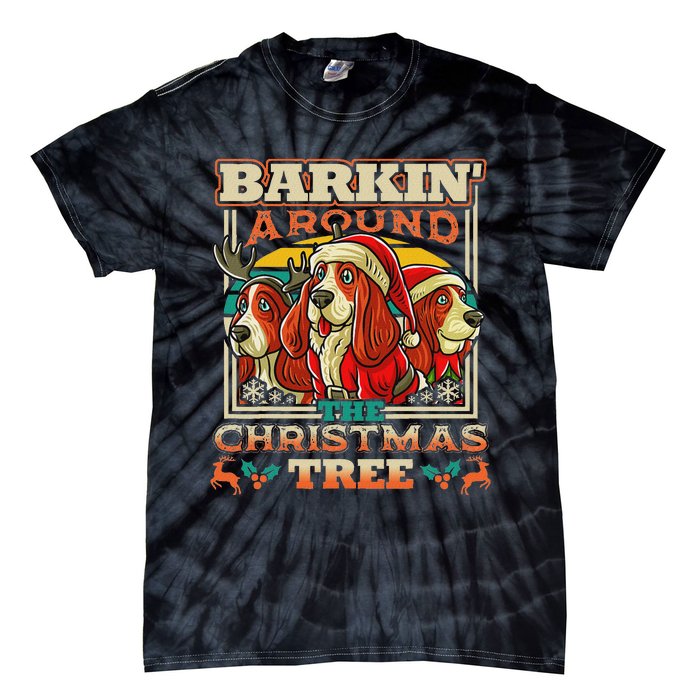 Basset Hound Barkin Around The Christmas Tree Dog Santa Tie-Dye T-Shirt