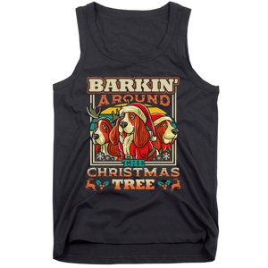 Basset Hound Barkin Around The Christmas Tree Dog Santa Tank Top