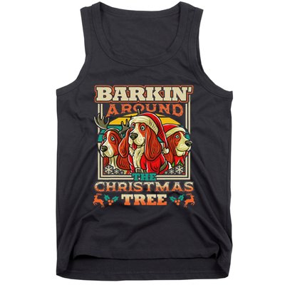 Basset Hound Barkin Around The Christmas Tree Dog Santa Tank Top