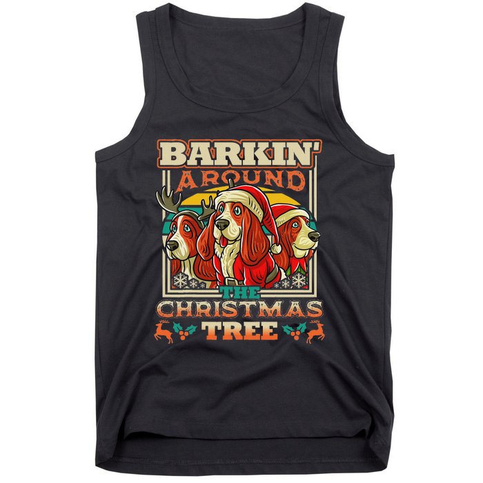 Basset Hound Barkin Around The Christmas Tree Dog Santa Tank Top