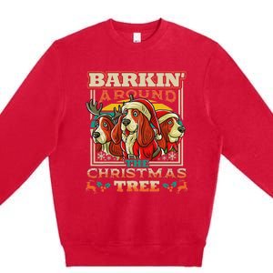 Basset Hound Barkin Around The Christmas Tree Dog Santa Premium Crewneck Sweatshirt