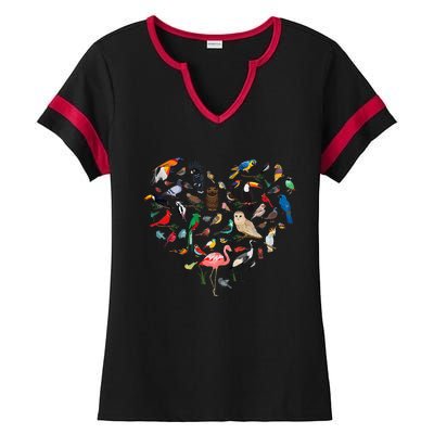 Bird Heart Birding Bird Watching Birder Bird Watcher Ladies Halftime Notch Neck Tee