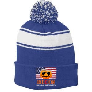 Build Halloween Better Halloween Biden Supporter Cool Gift Stripe Pom Pom Beanie