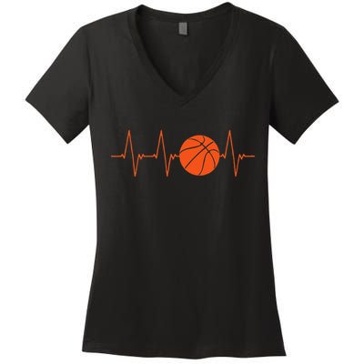 Basketball Heartbeat Basketball lovers player Women's V-Neck T-Shirt