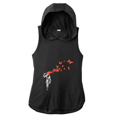 Banksy Headshot Butterfly Ladies PosiCharge Tri-Blend Wicking Draft Hoodie Tank