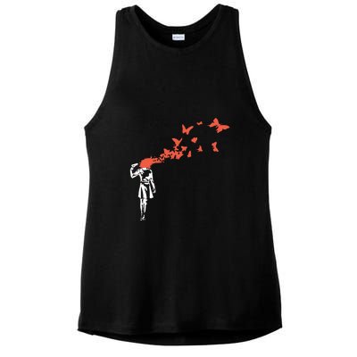 Banksy Headshot Butterfly Ladies PosiCharge Tri-Blend Wicking Tank