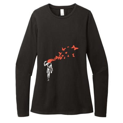 Banksy Headshot Butterfly Womens CVC Long Sleeve Shirt