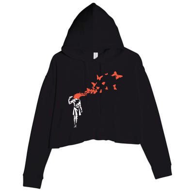 Banksy Headshot Butterfly Crop Fleece Hoodie