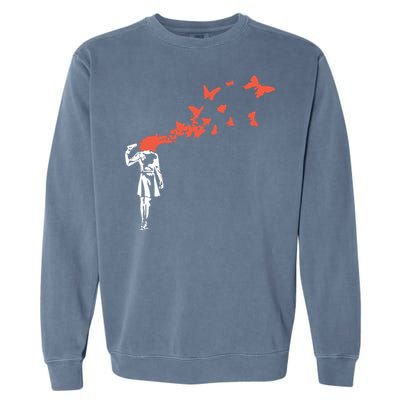 Banksy Headshot Butterfly Garment-Dyed Sweatshirt