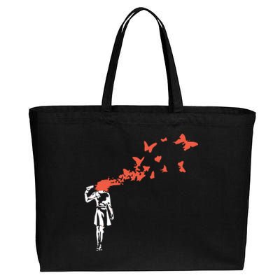 Banksy Headshot Butterfly Cotton Canvas Jumbo Tote