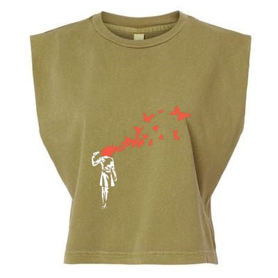 Banksy Headshot Butterfly Garment-Dyed Women's Muscle Tee