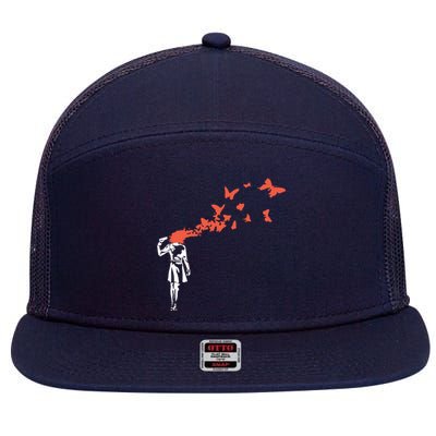 Banksy Headshot Butterfly 7 Panel Mesh Trucker Snapback Hat