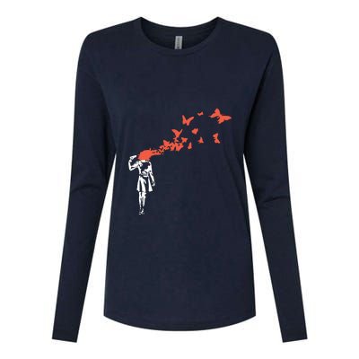 Banksy Headshot Butterfly Womens Cotton Relaxed Long Sleeve T-Shirt