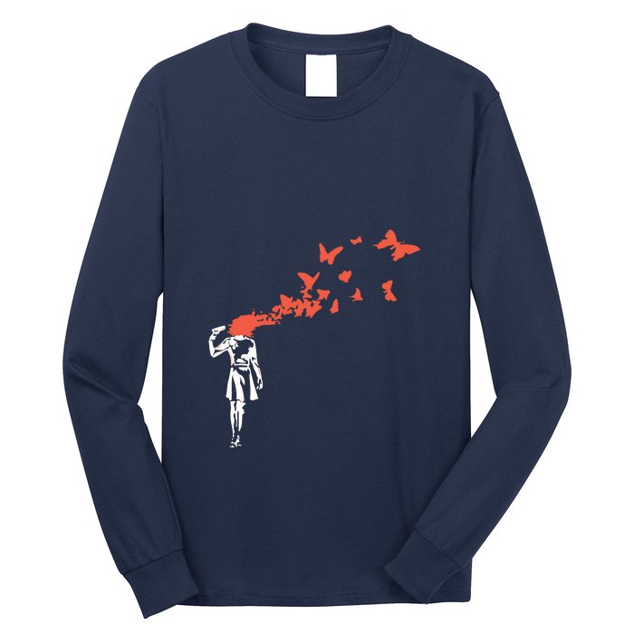 Banksy Headshot Butterfly Long Sleeve Shirt