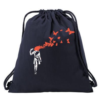 Banksy Headshot Butterfly Drawstring Bag