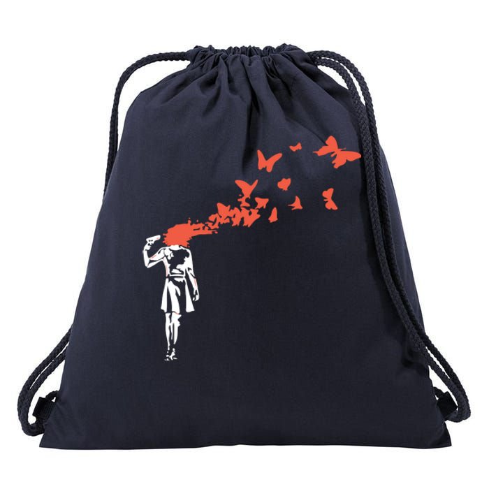 Banksy Headshot Butterfly Drawstring Bag