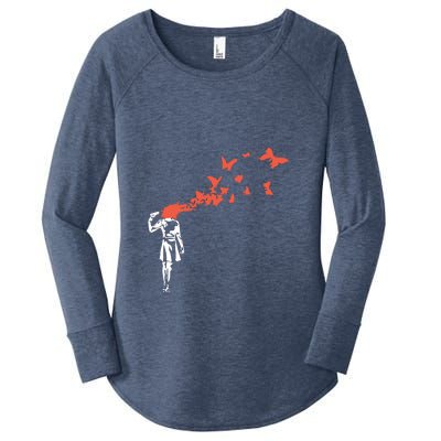 Banksy Headshot Butterfly Women's Perfect Tri Tunic Long Sleeve Shirt