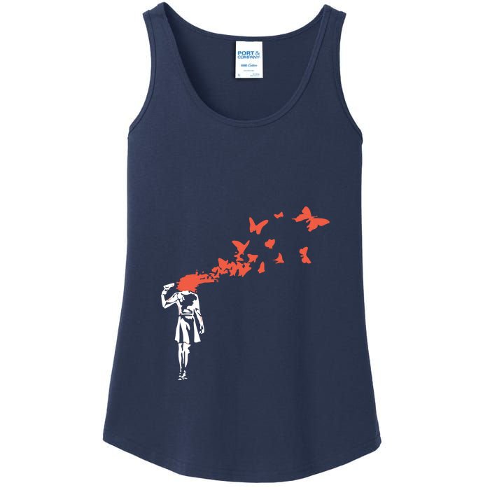 Banksy Headshot Butterfly Ladies Essential Tank