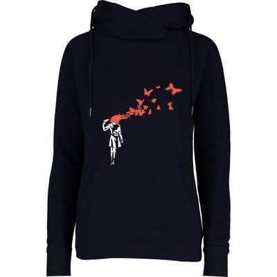 Banksy Headshot Butterfly Womens Funnel Neck Pullover Hood