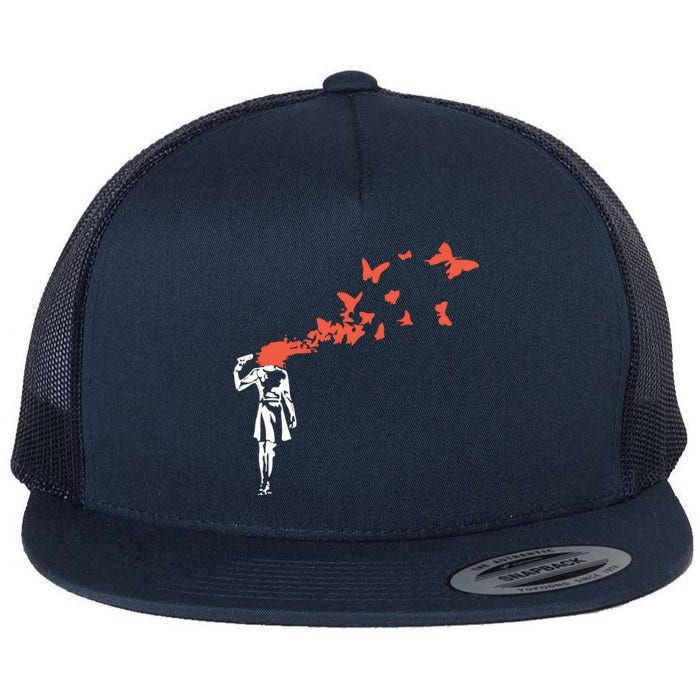 Banksy Headshot Butterfly Flat Bill Trucker Hat