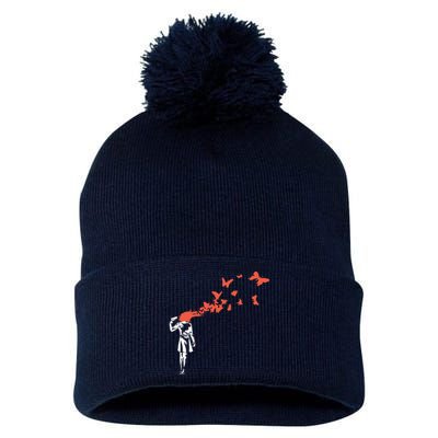 Banksy Headshot Butterfly Pom Pom 12in Knit Beanie