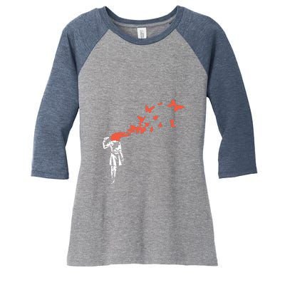 Banksy Headshot Butterfly Women's Tri-Blend 3/4-Sleeve Raglan Shirt