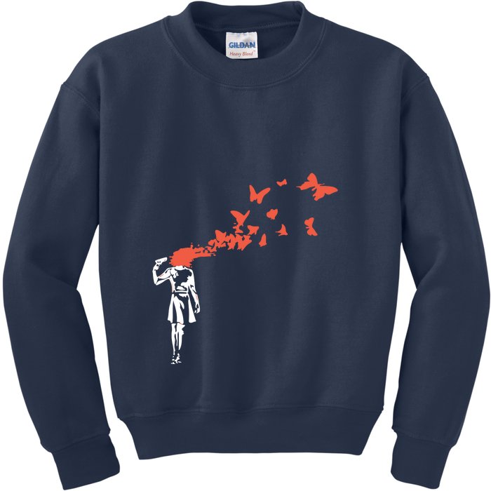 Banksy Headshot Butterfly Kids Sweatshirt