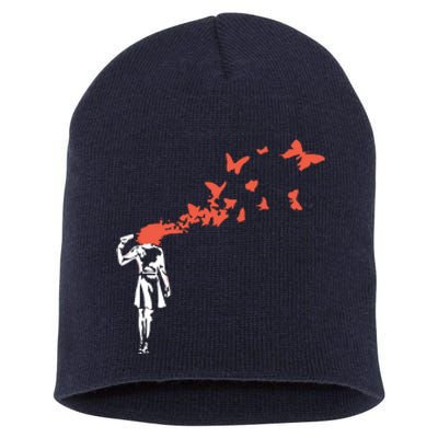 Banksy Headshot Butterfly Short Acrylic Beanie