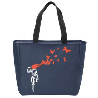 Banksy Headshot Butterfly Zip Tote Bag