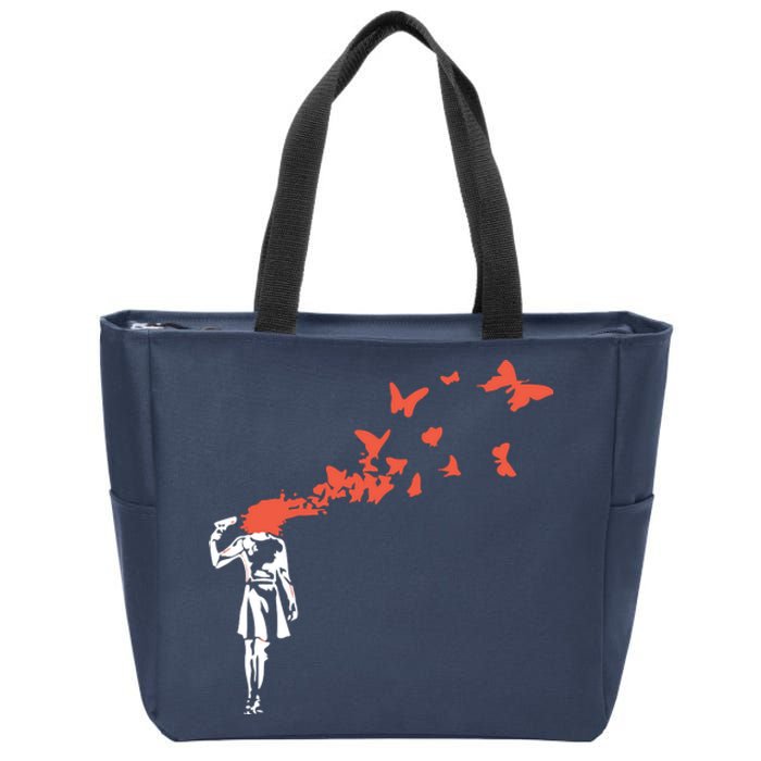 Banksy Headshot Butterfly Zip Tote Bag