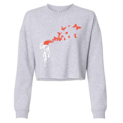 Banksy Headshot Butterfly Cropped Pullover Crew