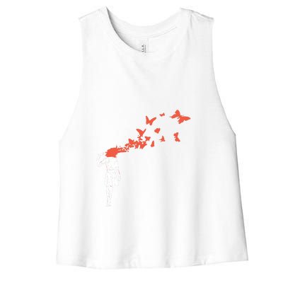 Banksy Headshot Butterfly Women's Racerback Cropped Tank