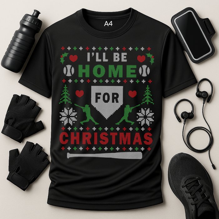Be Home Baseball Ugly Christmas Sweater Pattern Gift Cooling Performance Crew T-Shirt