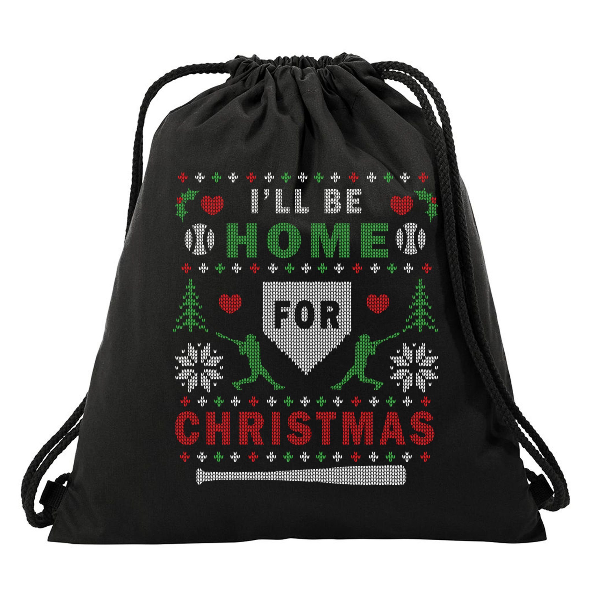 Be Home Baseball Ugly Christmas Sweater Pattern Gift Drawstring Bag