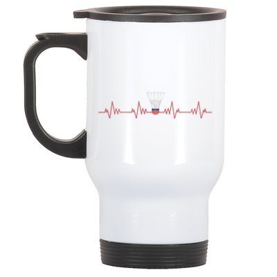 Badminton Heartbeat Stainless Steel Travel Mug