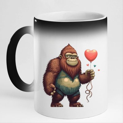 Bigfoot Heart Balloon Valentines Day Love Sasquatch Gift 11oz Black Color Changing Mug