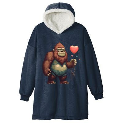 Bigfoot Heart Balloon Valentines Day Love Sasquatch Gift Hooded Wearable Blanket