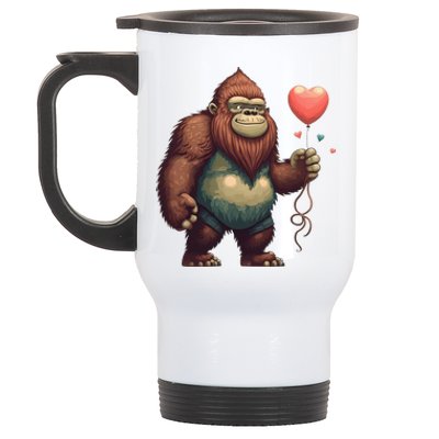 Bigfoot Heart Balloon Valentines Day Love Sasquatch Gift Stainless Steel Travel Mug