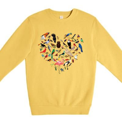 Bird Heart Birding Bird Watching Birder Bird Watcher Premium Crewneck Sweatshirt