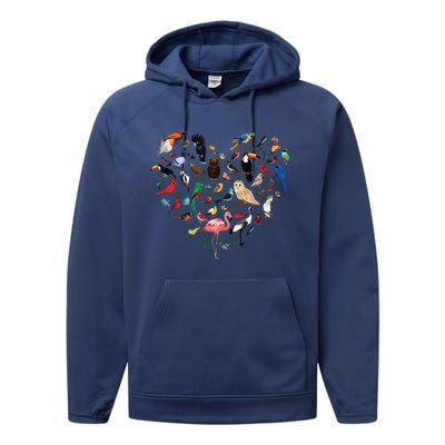 Bird Heart Birding Bird Watching Birder Bird Watcher Performance Fleece Hoodie