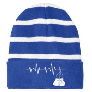 Boxing Heartbeat Boxing Lover Boxer Kickboxing Fan Striped Beanie with Solid Band