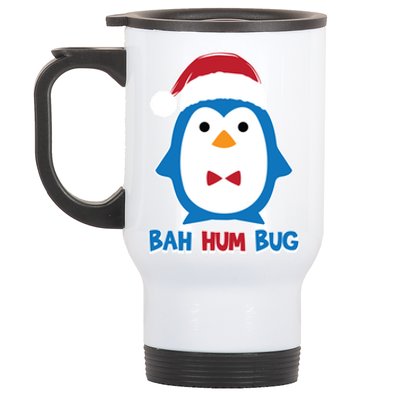 Bah Hum Bug Penguin Santa Hat Anti Xmas Scrooge Humor Gift Stainless Steel Travel Mug