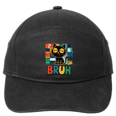 Bruh Humorous Black Cat Design Bruh Cat Boring Bruh Cat 7-Panel Snapback Hat