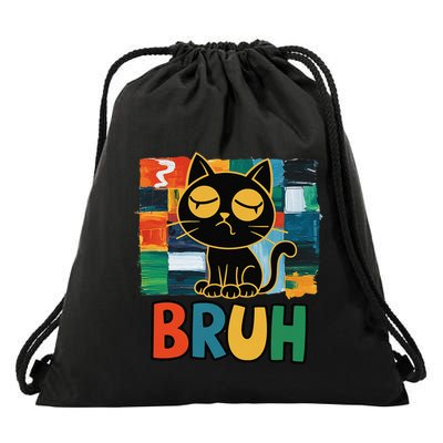 Bruh Humorous Black Cat Design Bruh Cat Boring Bruh Cat Drawstring Bag